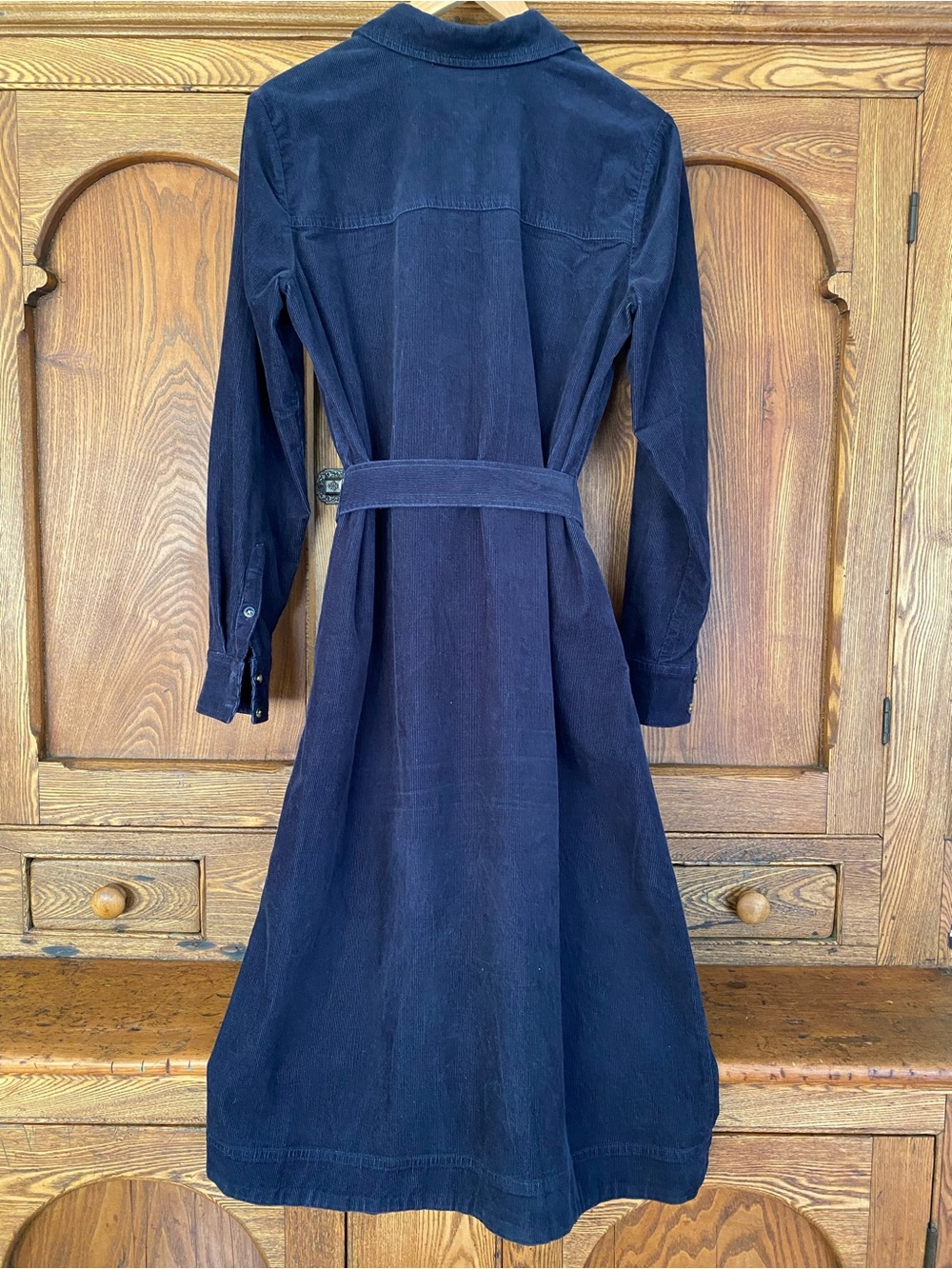 Boden UK 14 US 8 10 navy blue corduroy shirt dress midi dress belt button collar - Picture 3 of 8